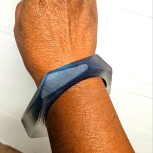 Alexis Bittar Large Lucite Handmade Frosty Blue Bangle Bracelet